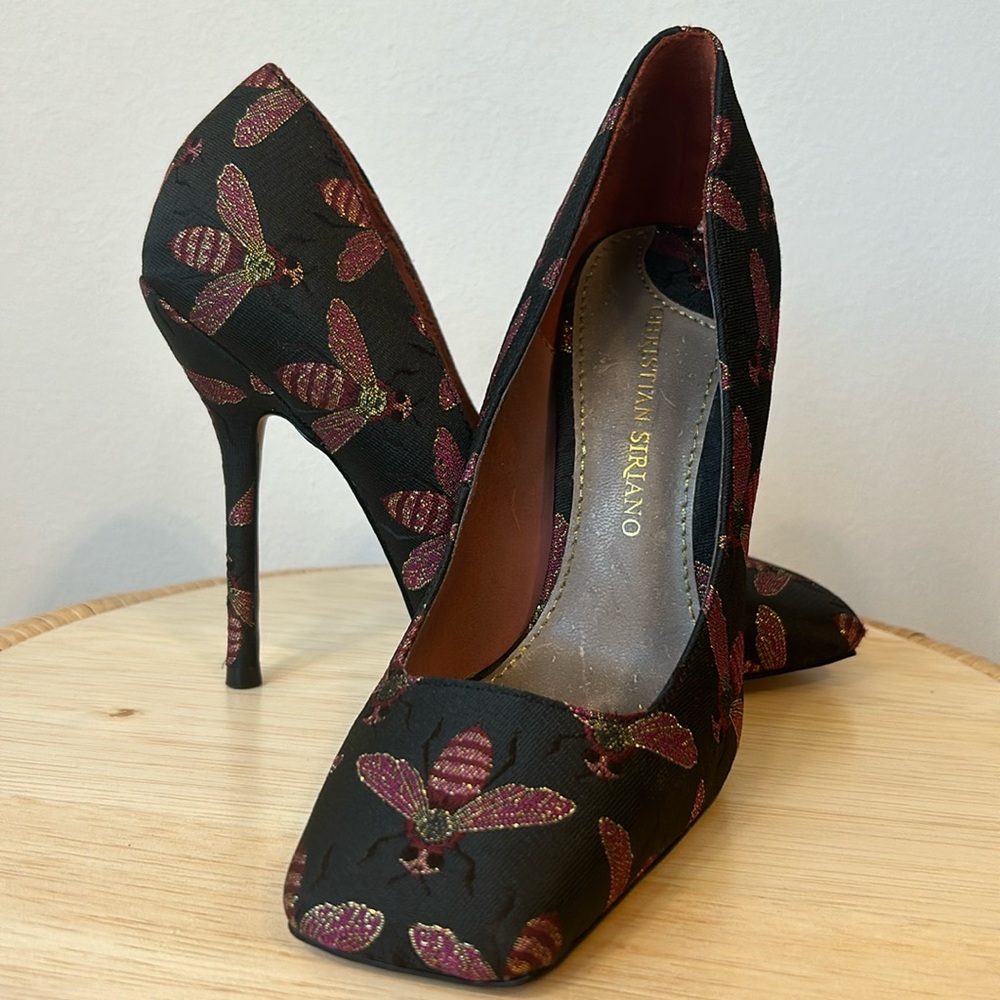 Christian Siriano Queen Bee square toe stilettos size 6 black pink gold unique